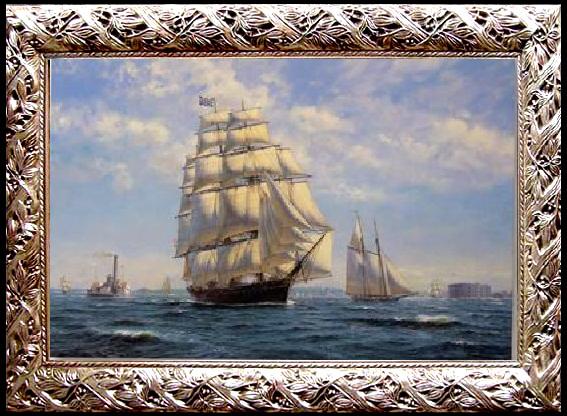 framed  unknow artist Seascape, boats, ships and warships. 15, Ta3151
